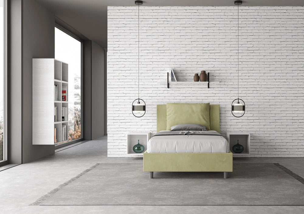 Letto 1 Piazza e Mezzo 130x200 cm con Rete e Contenitore Antea Tè Verde