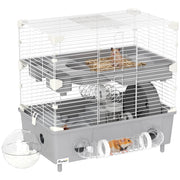 Gabbia per Criceti a 2 Livelli con Ruota ¨C Minimal ¨C Grigio e Bianco 44.5x28x44 cm