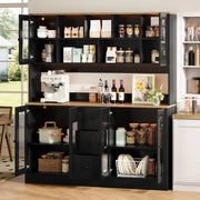 Credenza 6 ante con 3 cassetti e ripiani regolabili con LED RGB prese USB per cucina soggiorno in MDF nero naturale