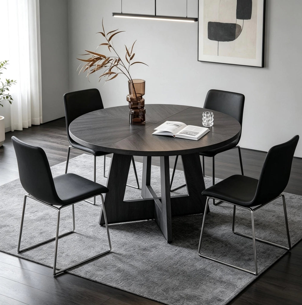 Tavolo da pranzo rotondo in legno massello Ø 120 cm, stile industriale, per 4-6 persone