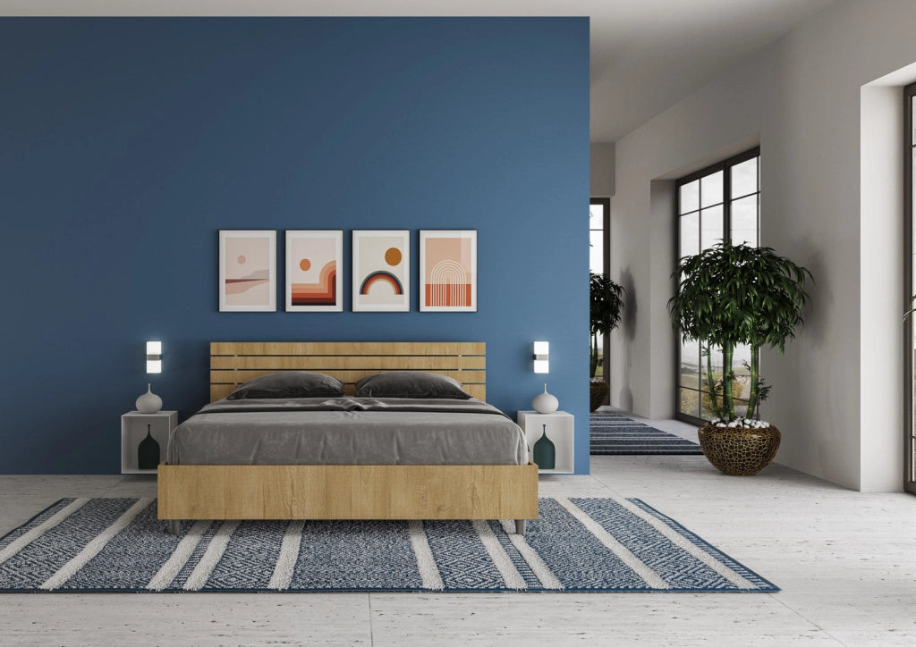 Letto Matrimoniale 160x190 cm con Rete e Contenitore Testata Doghe Dritta Ankel Quercia