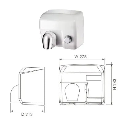 Asciugamani elettrico con pulsante 2400W in acciaio bianco