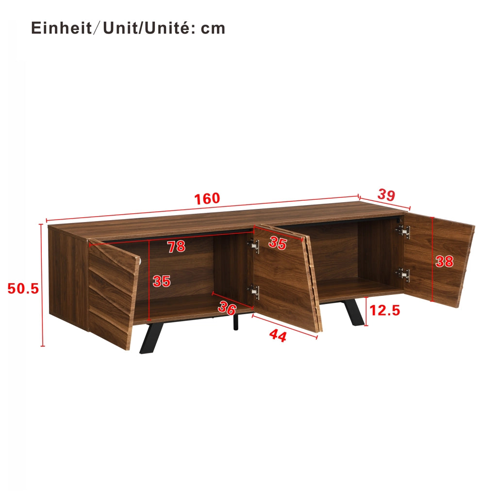 Mobile TV 160 × 39 × 50.5 cm con frontale ondulato 3D e gestione dei cavi in MDF colore noce