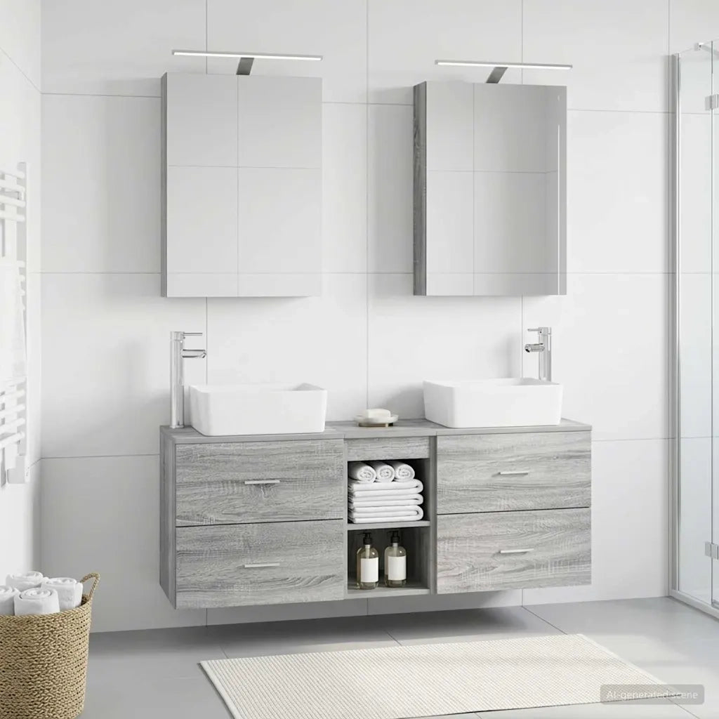 Set di mobili per il bagno 5 pz Sonoma grigio 3406836