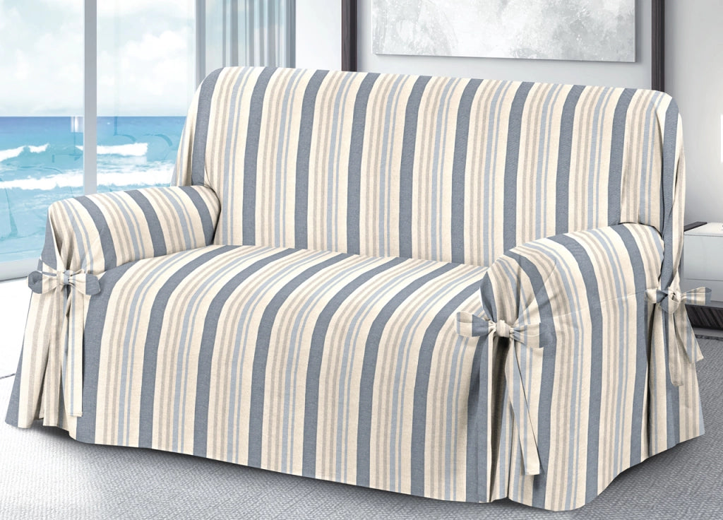 Copridivano Fodera Telo Protezione Divano Con Laccetti Fiocco Riviera Blu - 3 Posti - Blu
