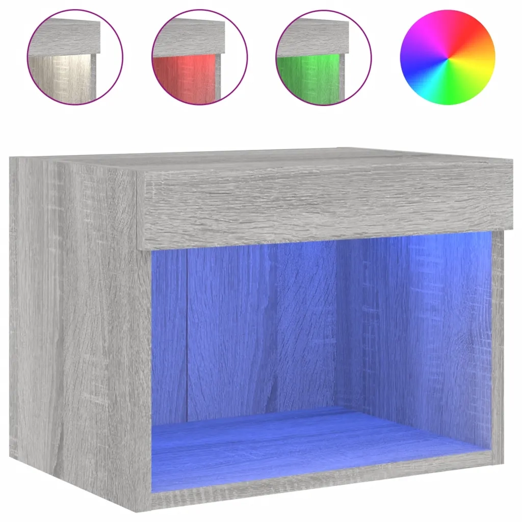 Comodino con Luci LED a Parete-Tavolino da notte Grigio Sonoma 821390