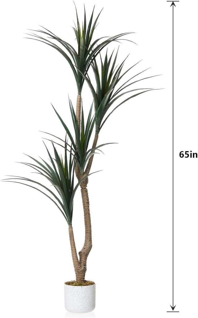 Dracena Dragon Tree Artificiale 165 cm Grande Pianta da Interno con Vaso Nero