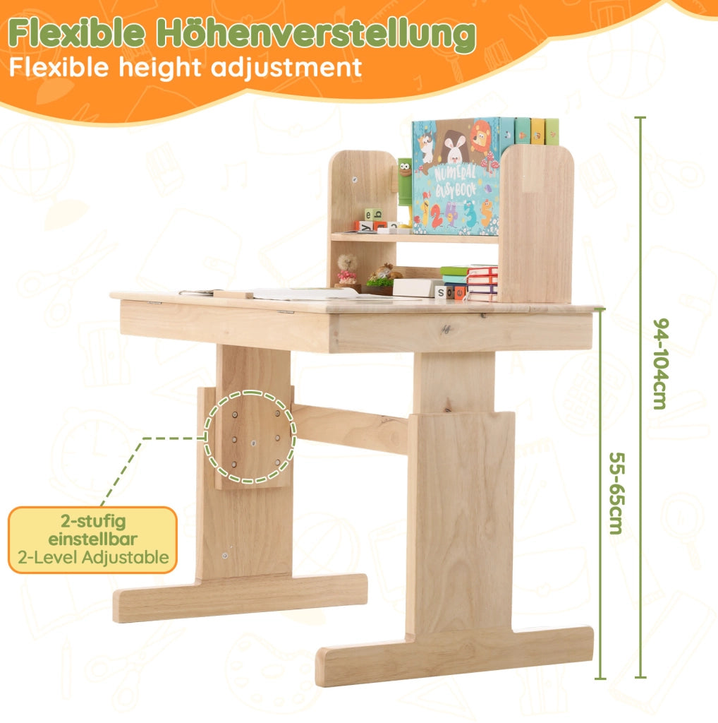 SCRIVANIA PER BAMBINI REGOLABILE E INCLINABILE 80x60 cm LEGNO NATURALE