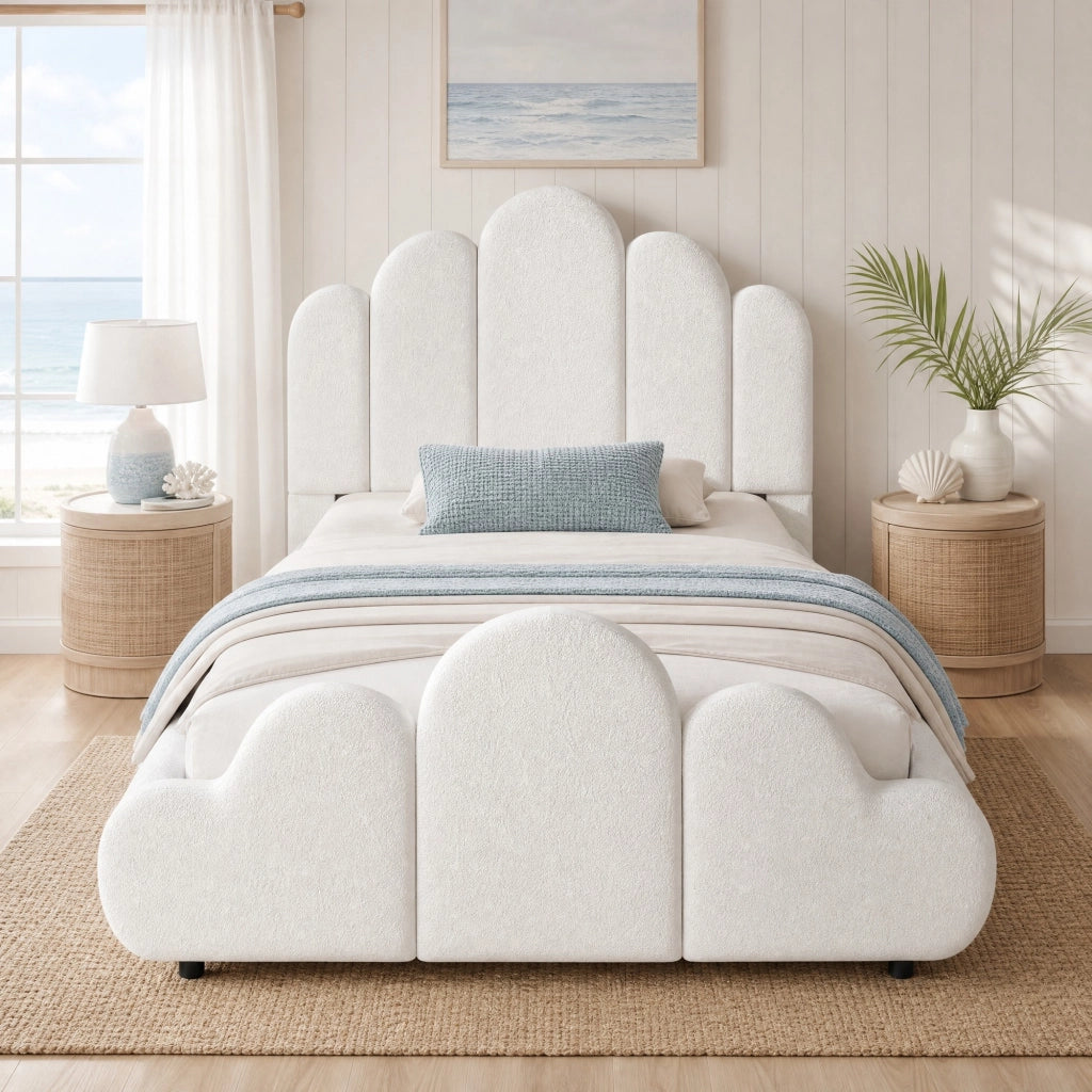 Letto singolo imbottito bouclé beige 90x200 cm