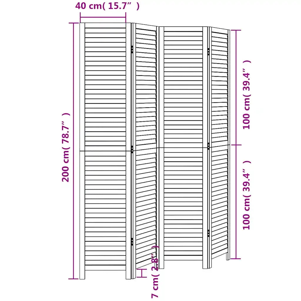 Divisorio Ambienti 4 Pannelli Nero Legno Massello di Paulownia 358851