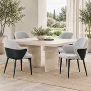 Set 2 sedie da pranzo in tessuto grigio e PU nero con gambe in metallo HOMVRA
