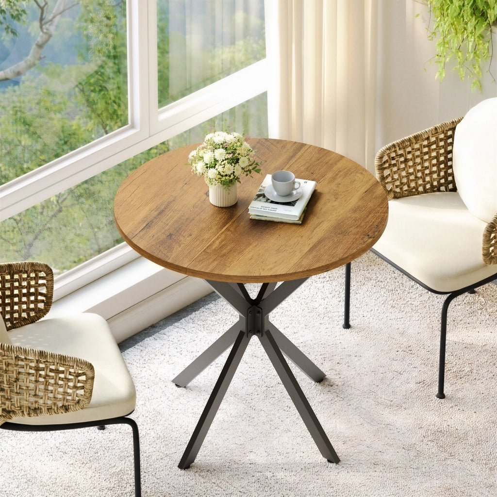 Tavolo da pranzo rotondo per 2 persone con gambe a X regolabili in acciaio marrone e nero diametro 80 cm