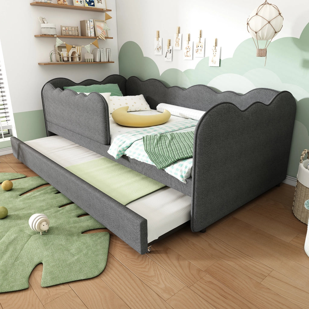Letto imbottito grigio 90x190 cm con letto estraibile