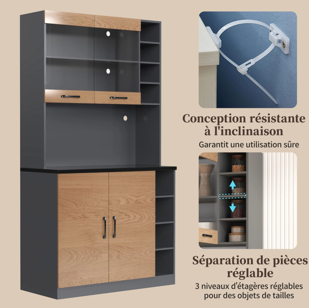 Credenza da cucina con LED, vano centrale e ripiani regolabili