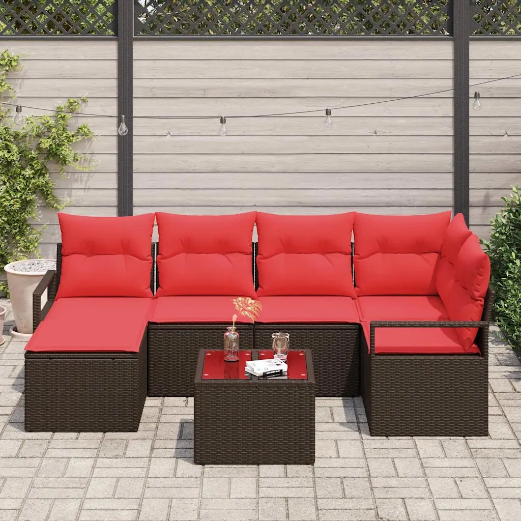 Set di divani con cuscino 7 pcs Marrone e Rosso polyrattan 3355133