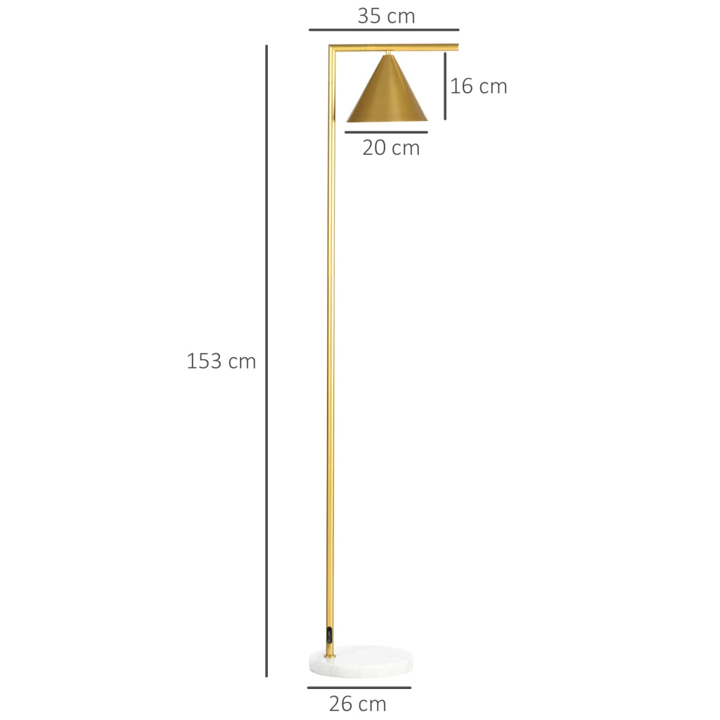 Lampada da terra orientabile con paralume conico e base in marmo ¨C Minimal ¨C dorato 35x26x153 cm