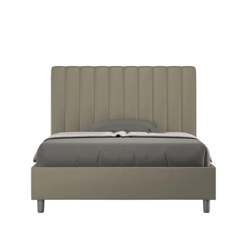 Letto matrimoniale francese senza rete imbottito 140x210 similpelle cappuccino Agueda