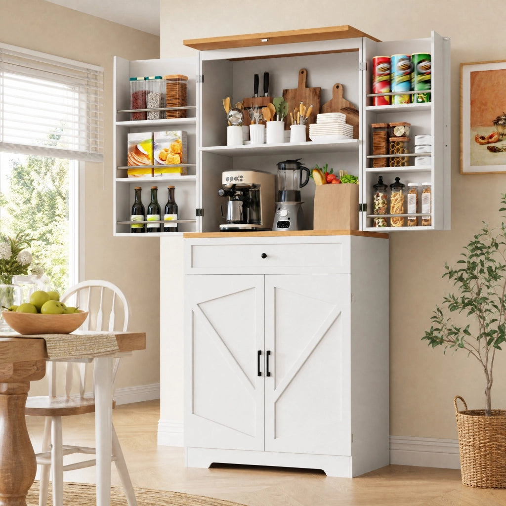 Colonna dispensa bianca con ripiani snack e cassetti, 80x40x180 cm