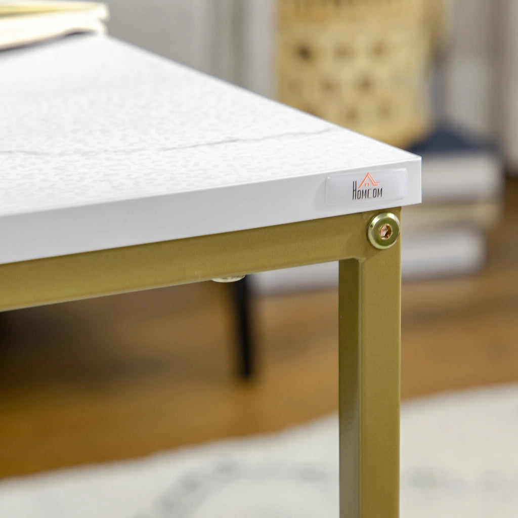 Set 2 Tavolini da Salotto Impilabili ¨C Xylo ¨C Piano Truciolato Bianco Oro Struttura Acciaio