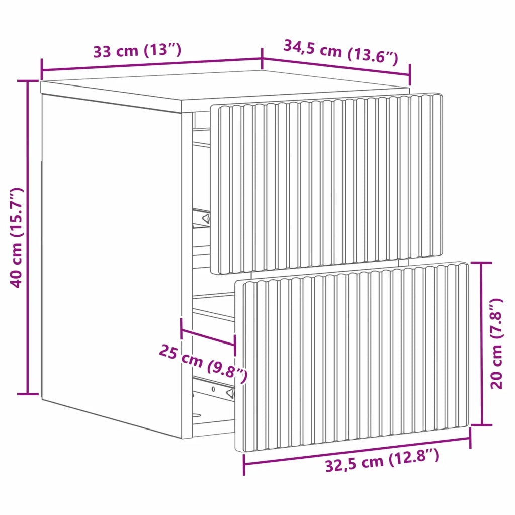 Set di 2 Comodini | Armadio da Notte | Mobiletto da notte a muro Grigio Sonoma 33 x 34,5 x 40 cm