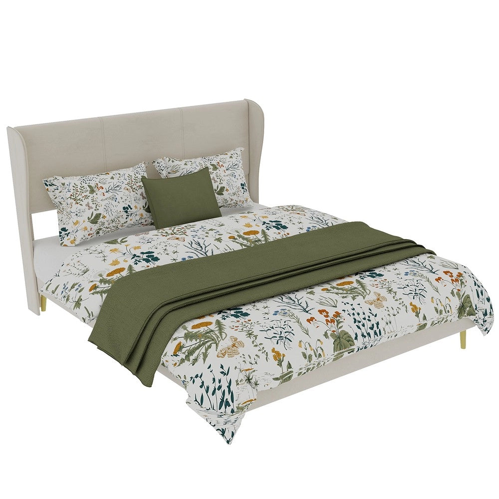 Letto imbottito con testiera ¨C Minimal ¨C Beige tessuto 140x200 cm, senza contenitore