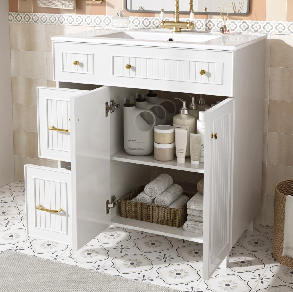 Mobile bagno freestanding con lavabo in ceramica, bianco