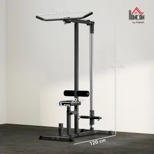 Stazione Fitness Multifunzione in Acciaio Nero, Sedile Regolabile e Puleggia, 107x120x190 cm