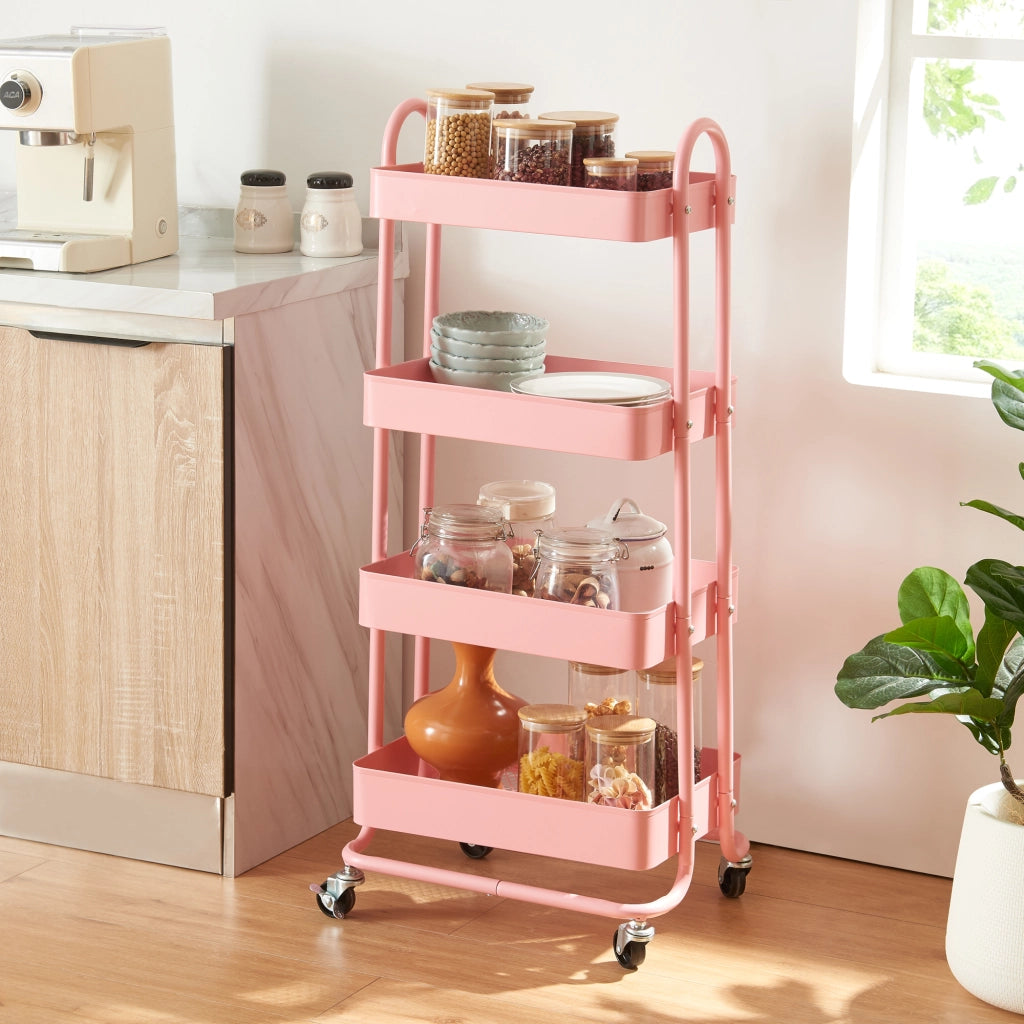 Carrello da Stoccaggio Pyhäntä con 4 Contenitori - Acciaio Rosa [en.casa]