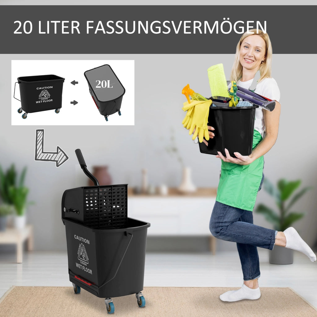 Secchio per mocio 20L con strizzatore e ruote ¨C Xylo ¨C plastica nero