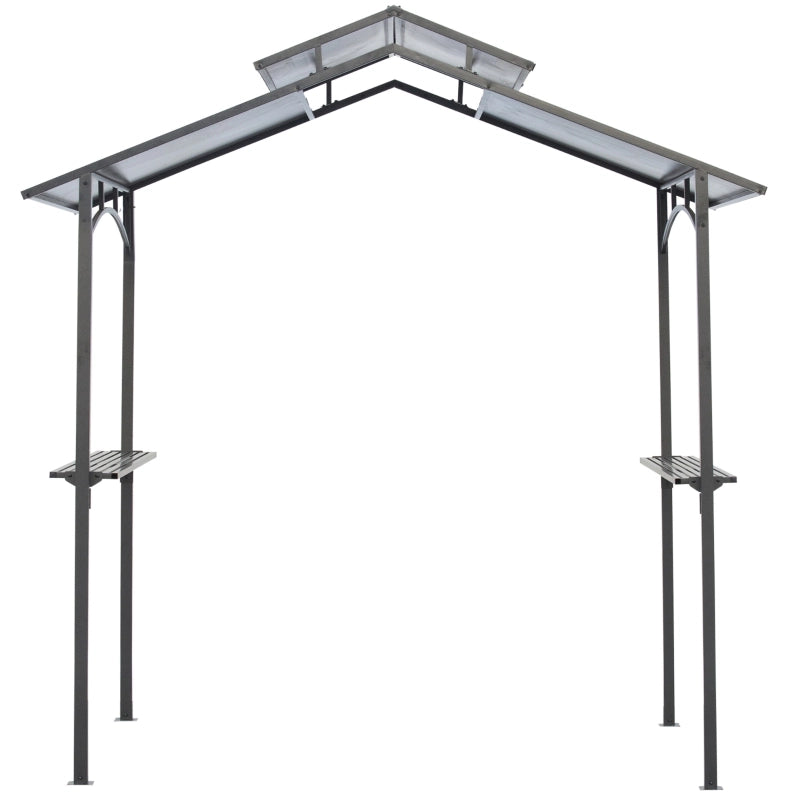 Gazebo per barbecue con tetto in PC resistente alla pioggia e ai raggi UV; due ripiani laterali; 240 × 150 × 250 cm