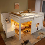 Letto a soppalco 140 x 200 cm con scala contenitore e finestra - Bianco