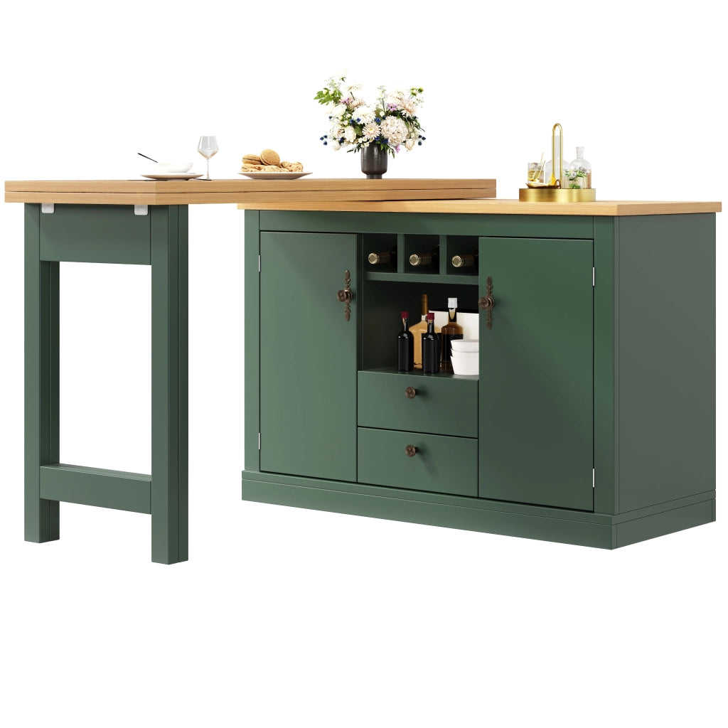 Tavolo allungabile con vani e portabottiglie - per soggiorno e cucina - in MDF - verde