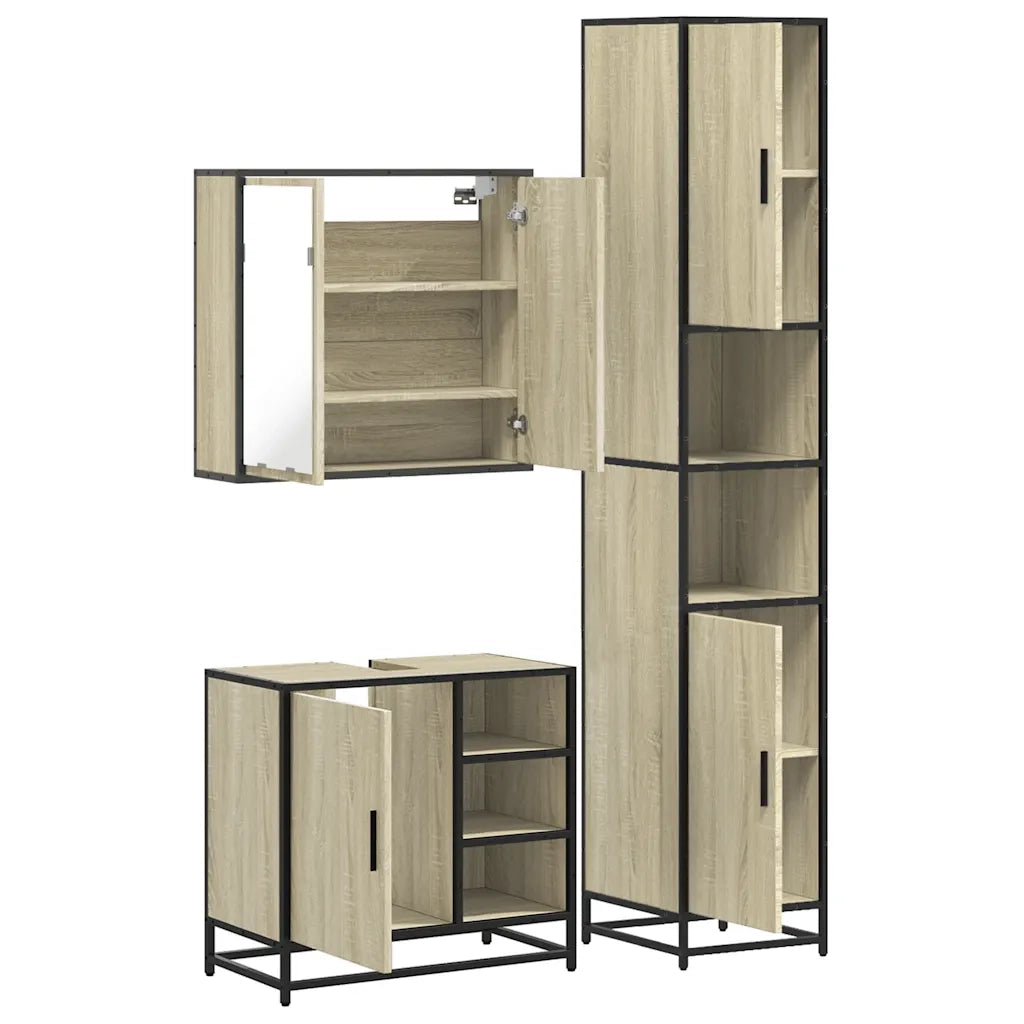 Set Mobili da Bagno | Armadio da bagno 3 pz Rovere Sonoma in Legno Multistrato