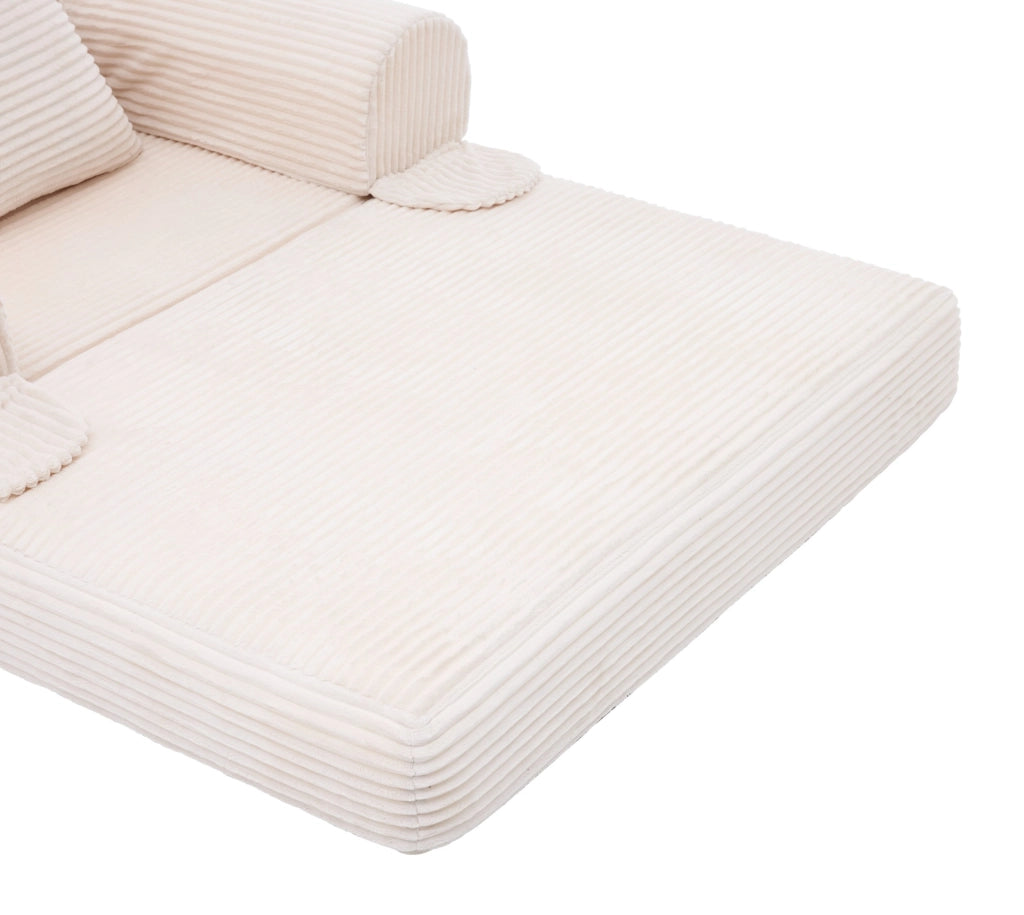 Poltrona letto singola trasformabile in velluto a coste beige con cuscino per ospiti e relax