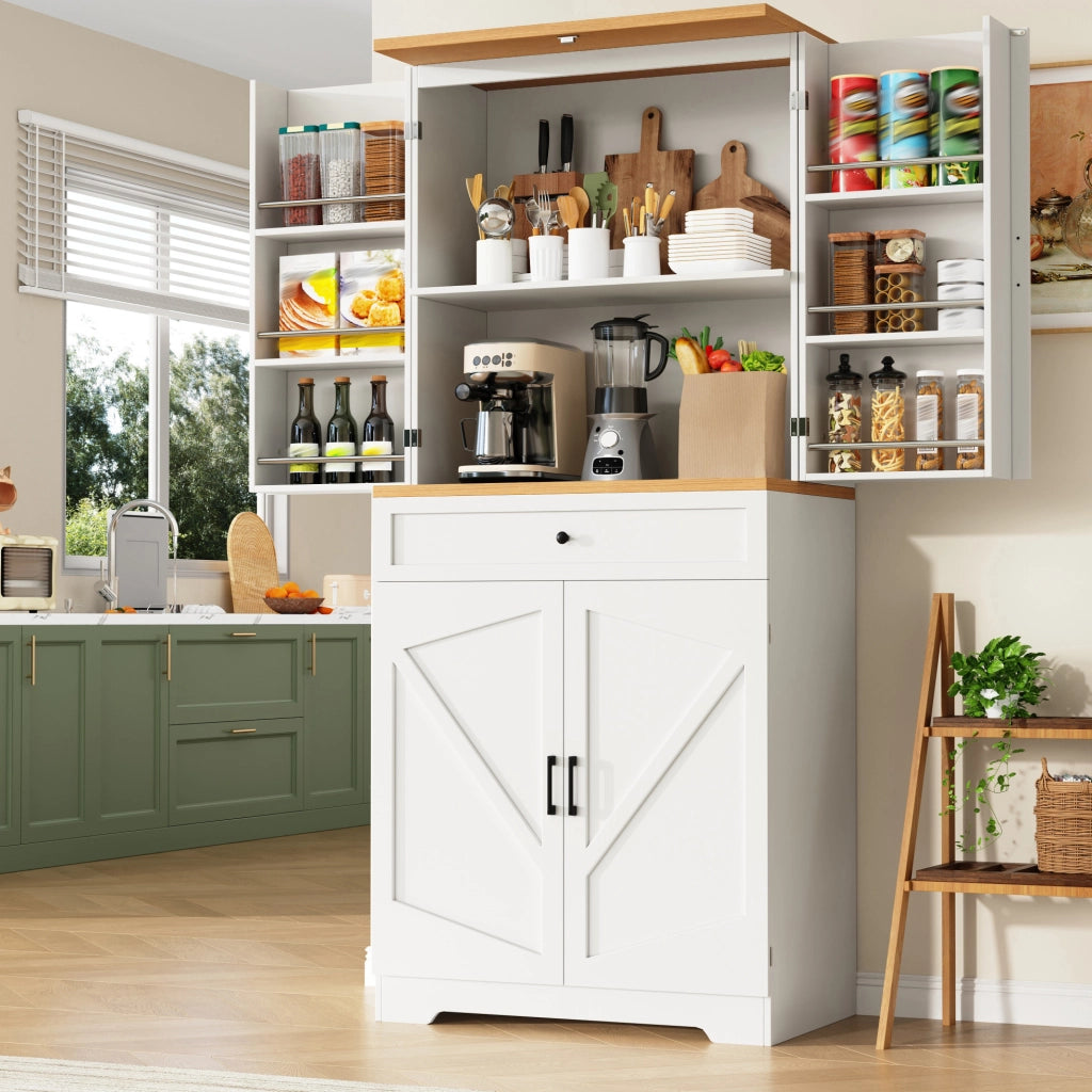 Colonna dispensa bianca con ripiani snack e cassetti, 80x40x180 cm