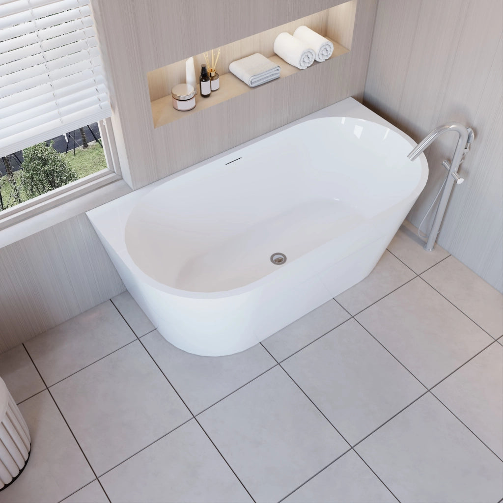 Vasca da Bagno a Isola in Acrilico 150x75x58 cm Semi-Freestanding Colore Bianco Angolo a Parete