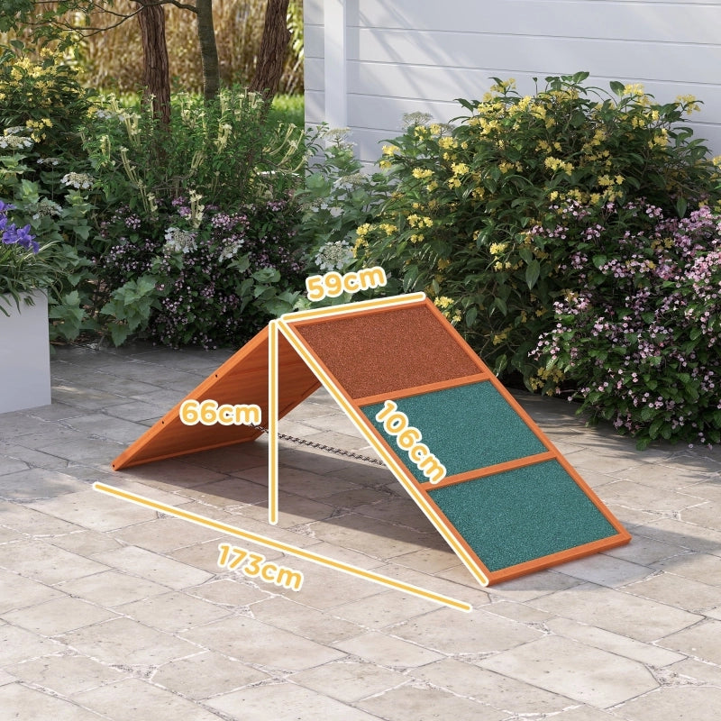 Rampa da agility per cani regolabile e pieghevole in legno arancione antiscivolo 173 × 59 × 66 cm