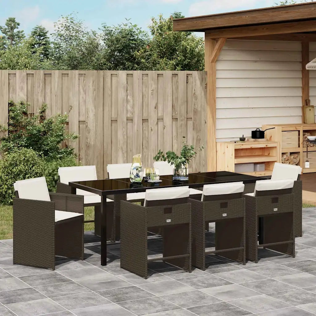 Set da Pranzo per Giardino con cuscino 9 pcs Marrone polyrattan 3379987