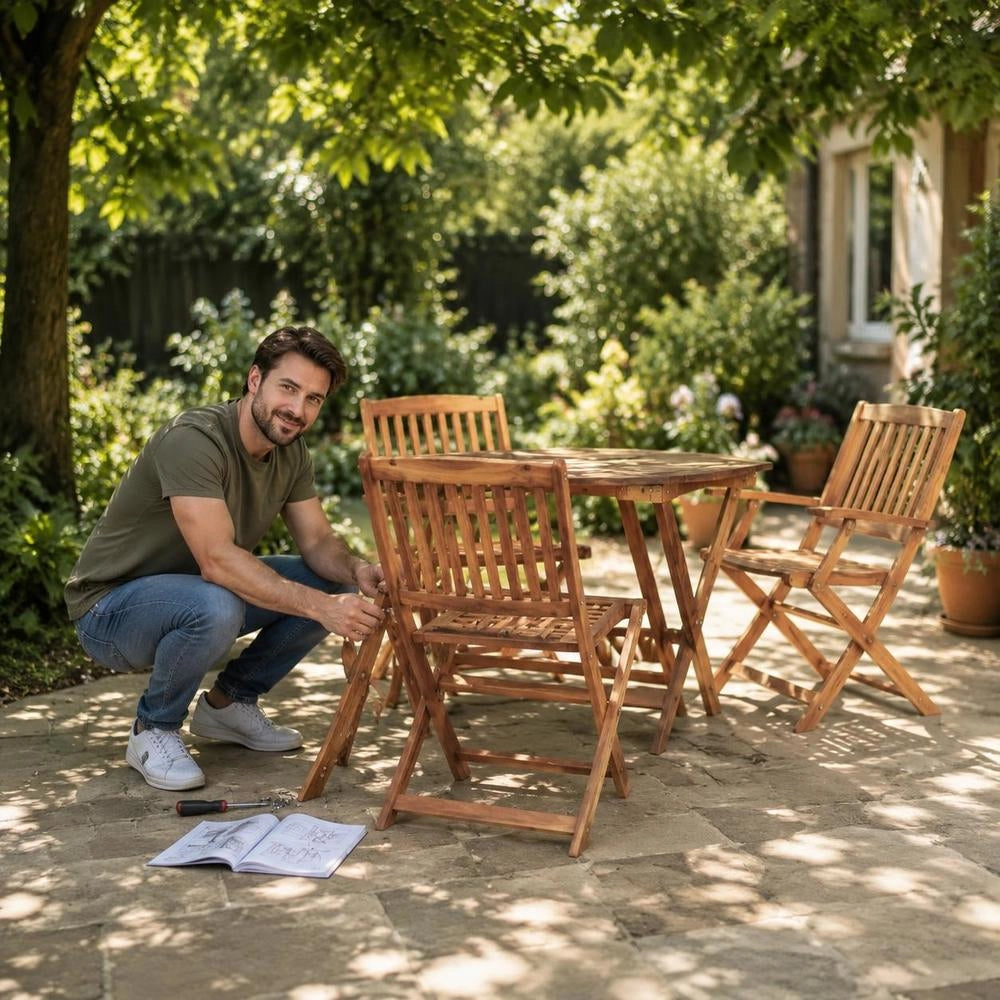 5-piece Garden Dining Set, Solid Acacia Wood