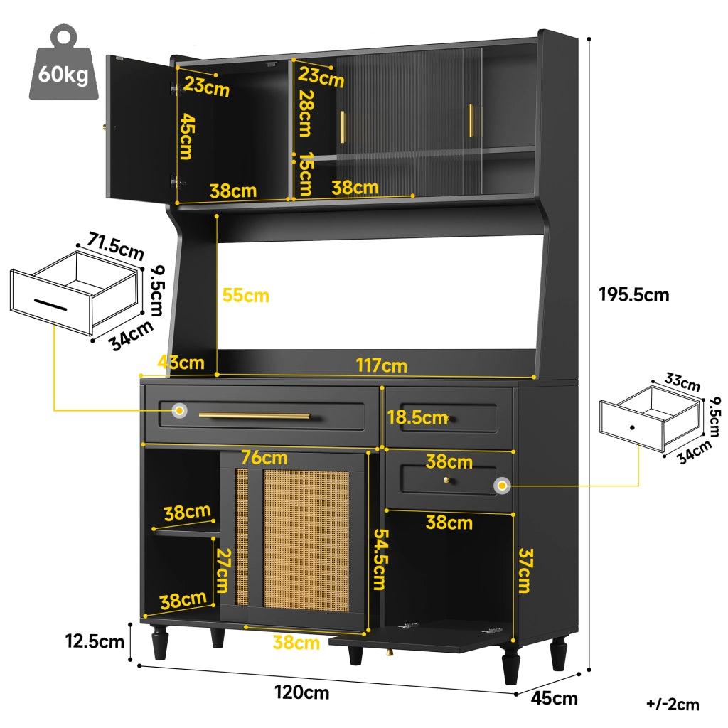 ARMADIO ALTO con LED e ante scorrevoli 120x45x195,5 cm Nero MDF