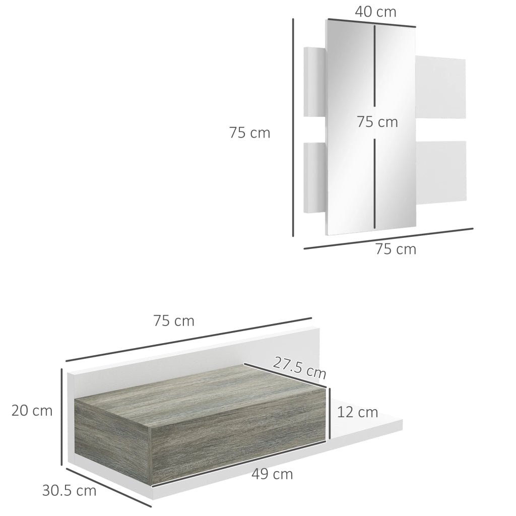 Mobile Ingresso con Specchio e Cassetto ¨C zephmum ¨C Grigio e Bianco 75x3.5x75 cm