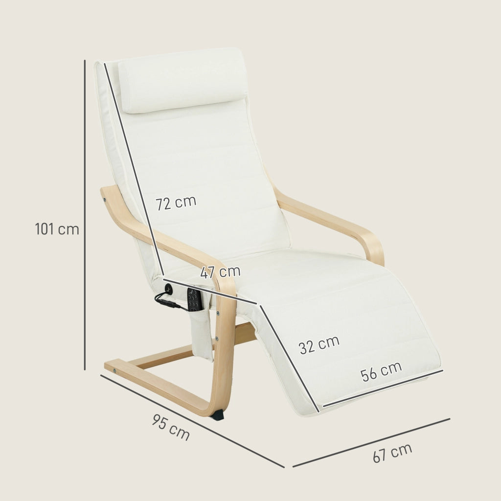Poltrona Relax Massaggiante Riscaldante ¨C Xylo ¨C Tessuto Crema con Poggiapiedi Regolabile 67x95x101 cm
