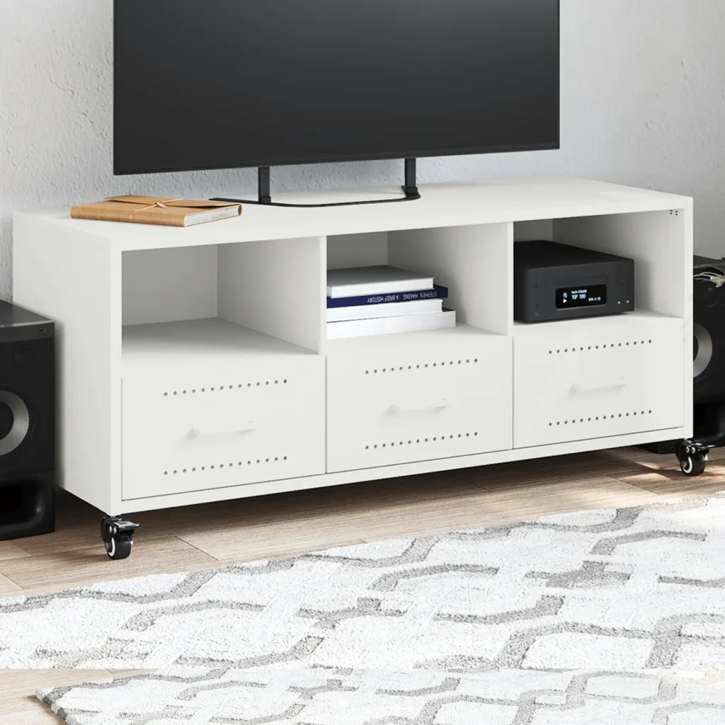 Mobile TV-Credenza TV-Console TV Bianco 100,5x39x43,5 cm in Acciaio 594033