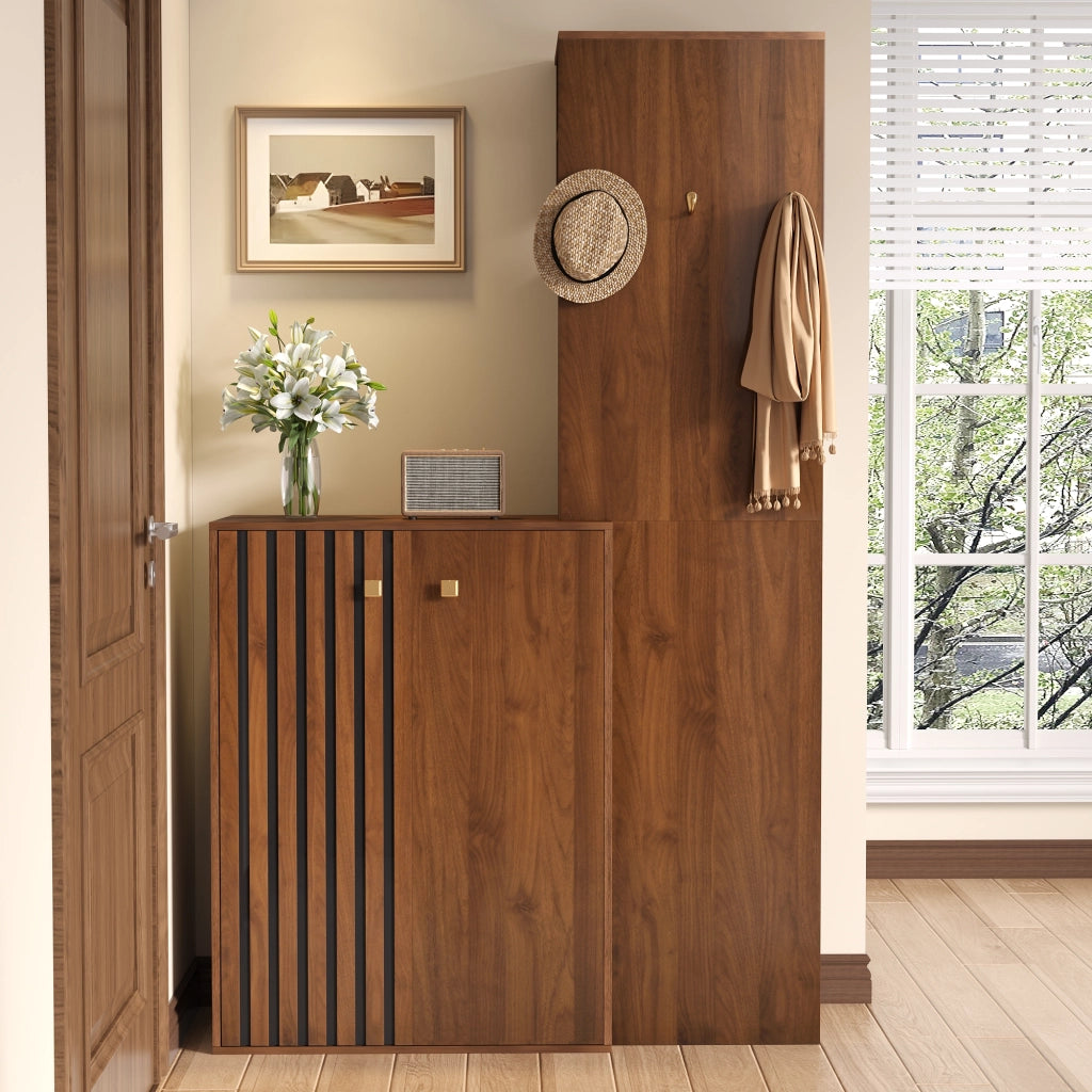 Set mobili da ingresso con scarpiera, appendiabiti in MDF noce
