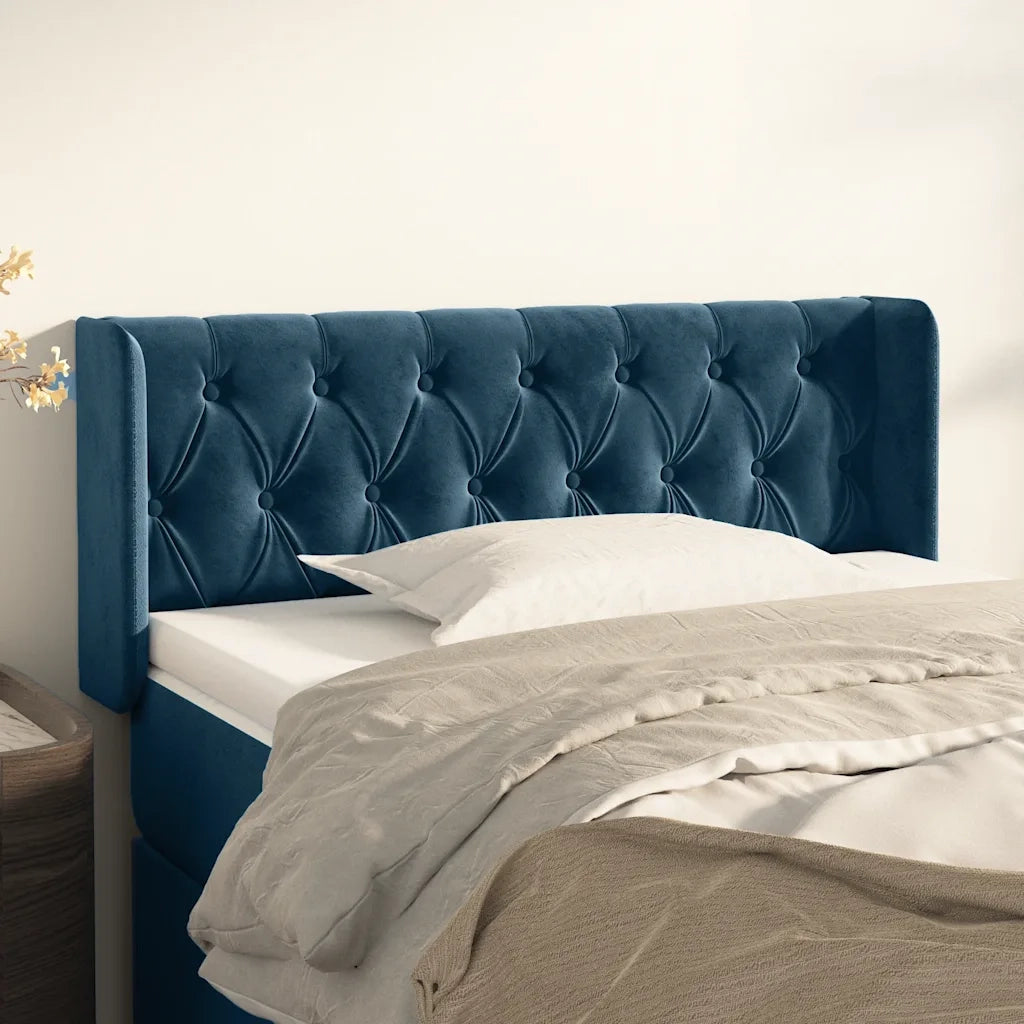 Testiera | Testata ad Orecchio Blu Scuro 103x16x78/88 cm in Velluto