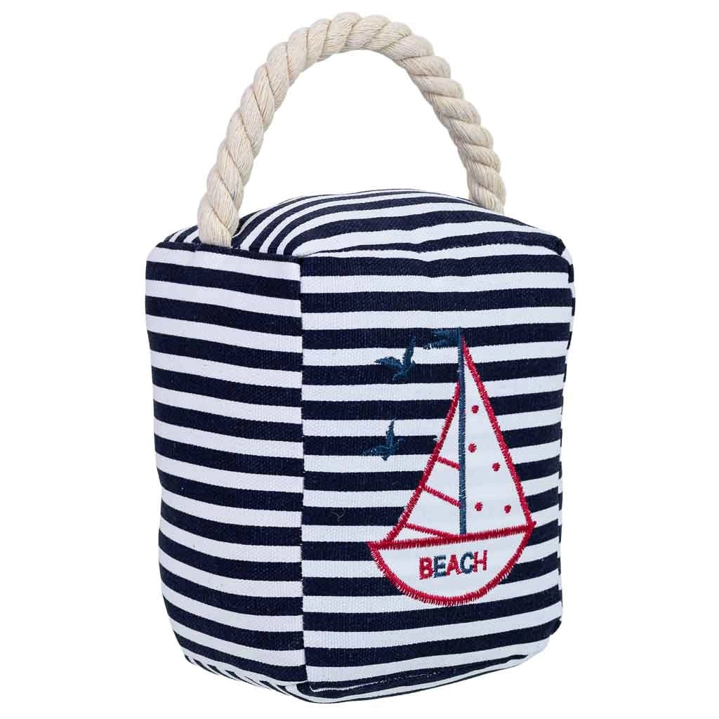 Fermaporta in cotone con barca blu, 14.5x10x5h cm