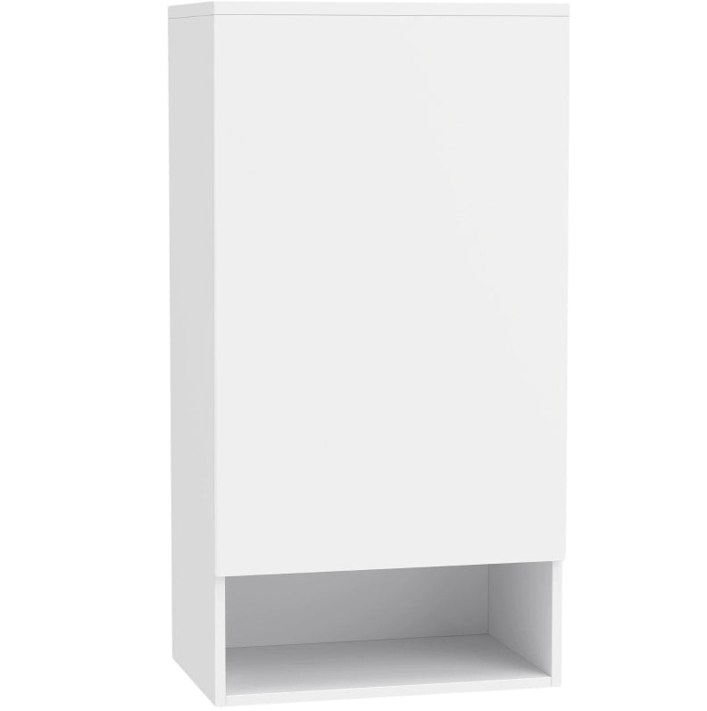 Mobile bagno da parete bianco con anta, ripiani regolabili e vano aperto