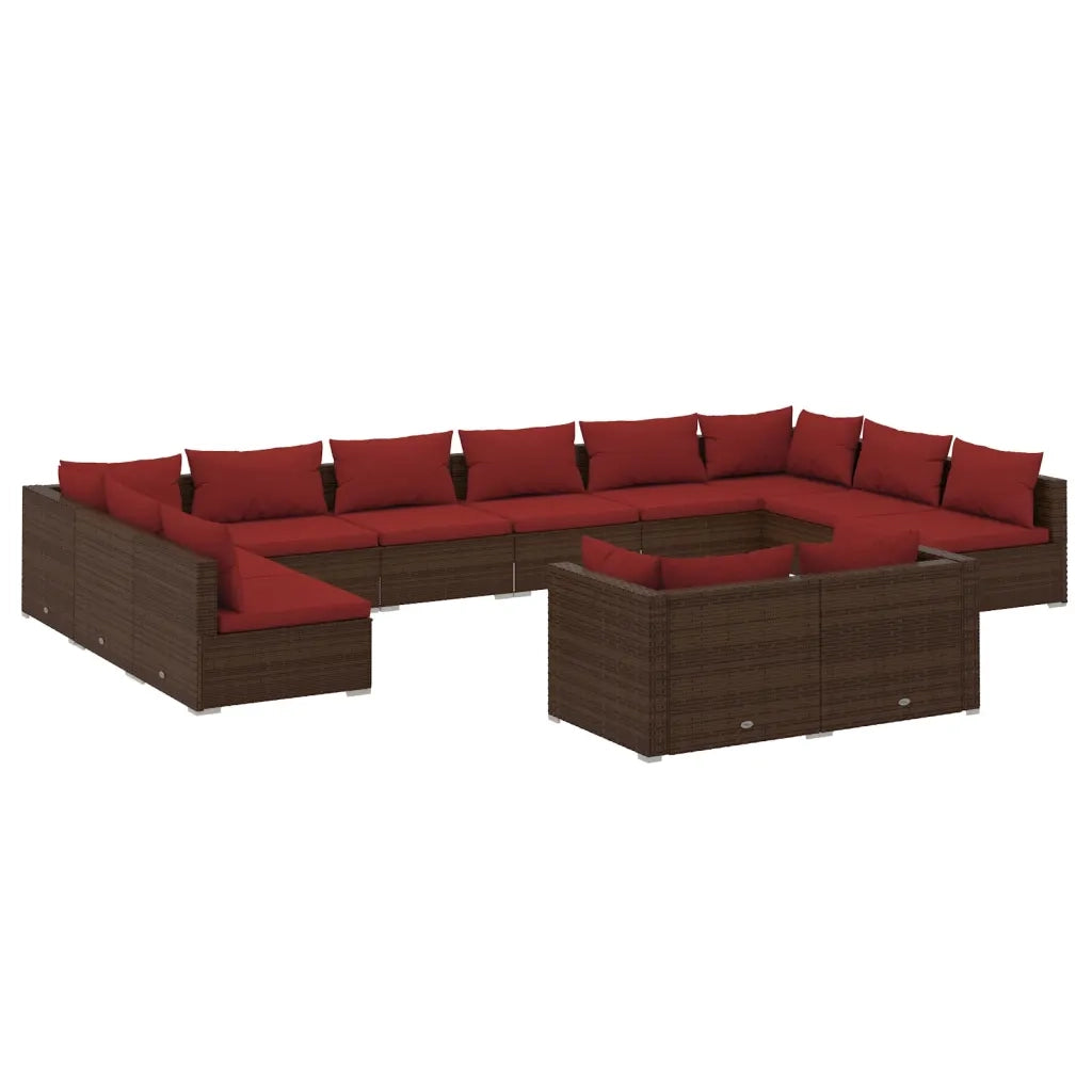 Set Divani da Giardino 12 pz con Cuscini in Polyrattan Marrone