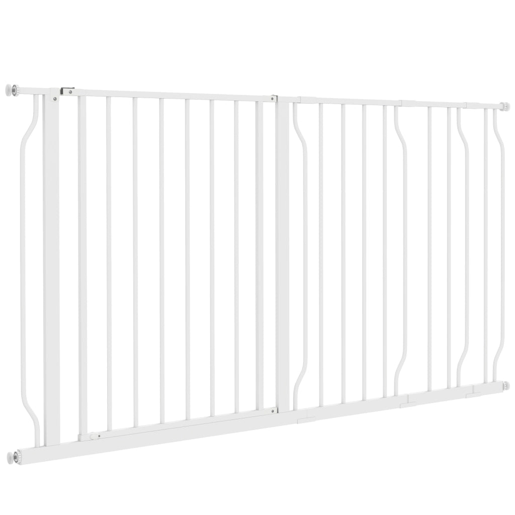 Cancelletto di Sicurezza per Cani Regolabile 75-145 cm in Acciaio e ABS Bianco, Barriera per Porte e Scale Facile da Montare