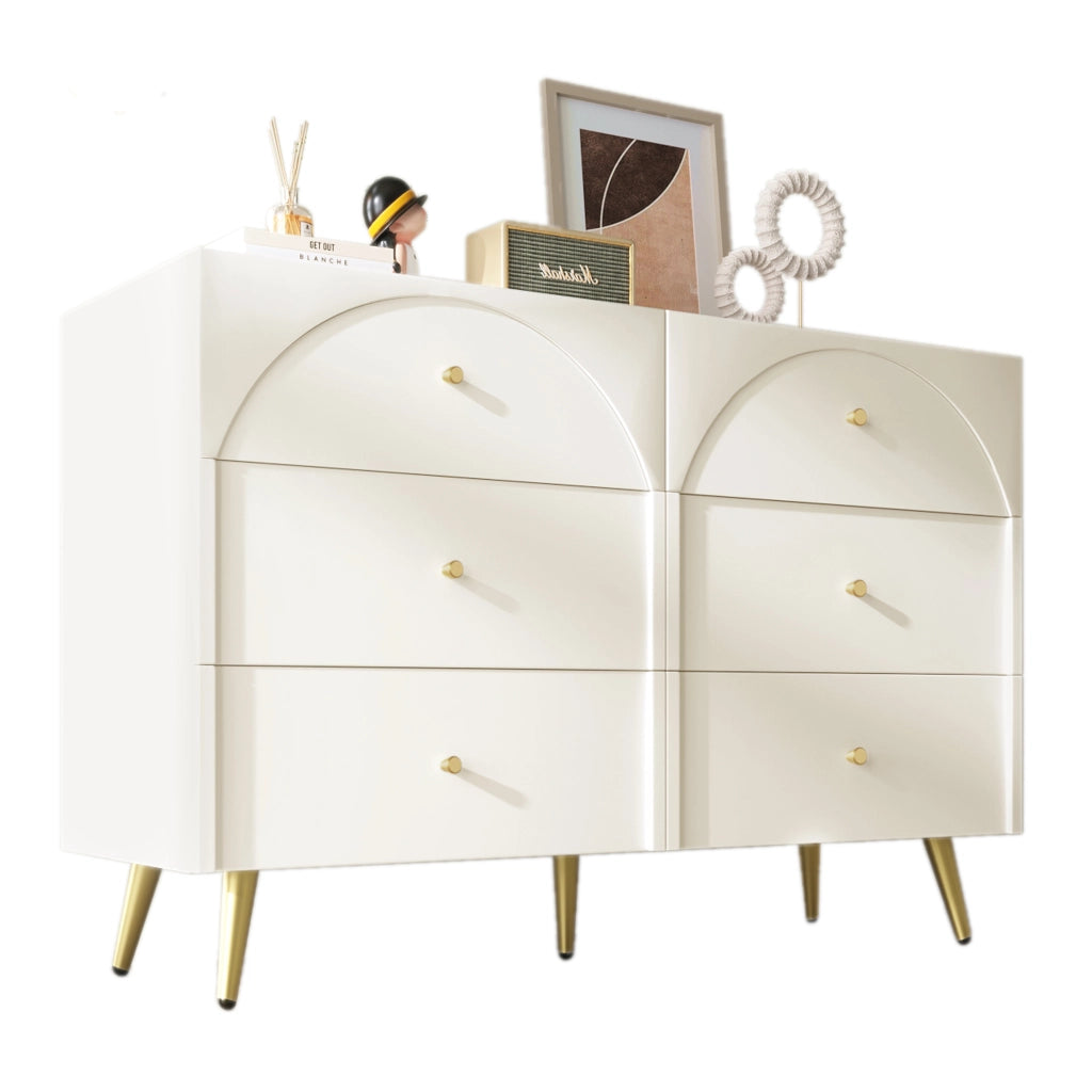 Credenza con cassetti in legno e metallo bianco crema